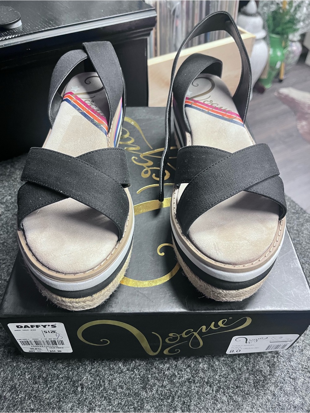 Vogue Black Crisscross Slingback Platform Sandals